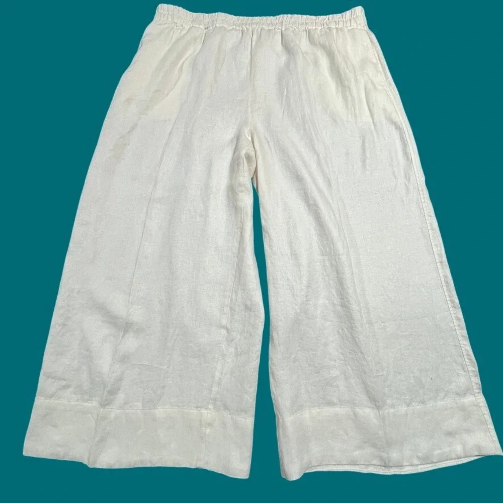 Banana Republic 100% Linen Wide Leg Crop Pants XXL Elastic Waist Drawstring
